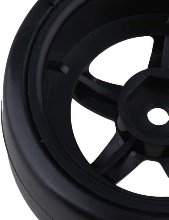Mxfans 65mm OD Black Plastic 5 Spoke Wheel Rims & Smooth Tires for RC 1: 10 On-road Racing Car & Drift Car Pack of 4 - Image 4