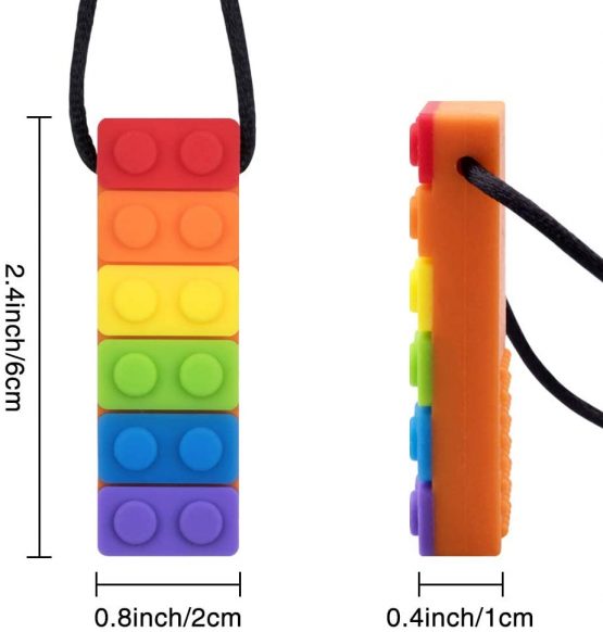 Novelfun Sensory Chew Necklace,5 Pack Rinbow Color Silicone Chew Pendant Training and Development Fidget Toy Chewing Necklace for Teething Babies,Autism ADHD SPD,Oral Motor,Anxiety,Autistic Children - Image 2