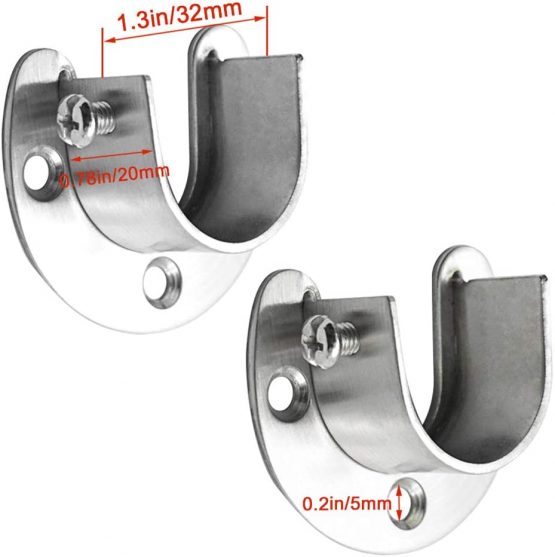 Pveath 2 Pack Stainless Steel Closet Pole Sockets, Heavy Duty Closet Rod End Supports Flange Rod Holder with Screws, U Shaped, Easy Installation Or Quick Removal (32MM) - Image 2