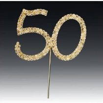 Club Green DIAMANTÉ 50TH ON GOLD STEM 4.5X5.5CM, Metal, 19 x 9.5 x 0.3 cm