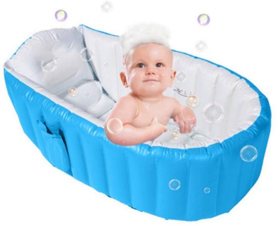 Alytimes Inflatable Baby Bathtub,No Pump Kid Infant Toddler Infant Newborn Inflatable Foldable Shower Pool (Blue) (Blue)