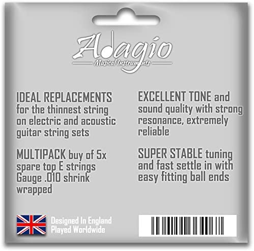 MultiPack Of 5 x 010 Single Guitar Strings For Electric And Acoustic Gauge 10 Spares, silver - Image 2