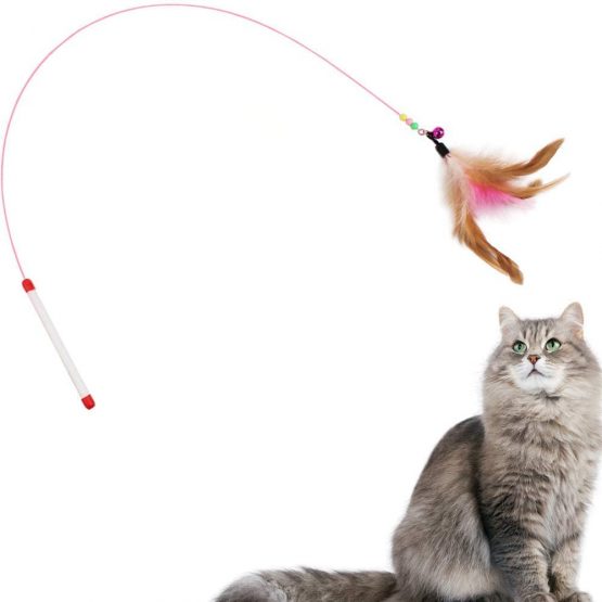SLSON Feather Teaser Cat Toy, Interactive Cat Catcher and Exerciser Wand for Cats and Kitten Playing, with Feather, Bell and Flexible Wire - Image 2