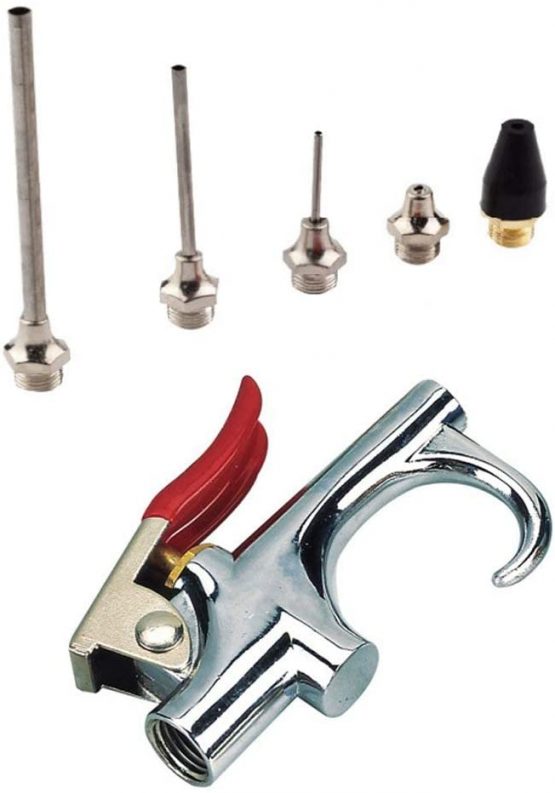 Air Nozzle Blow Gun Kit with 5 Interchangeable Nozzles Pneumatic Air Compressor Accessories Dust Cleaning Tool
