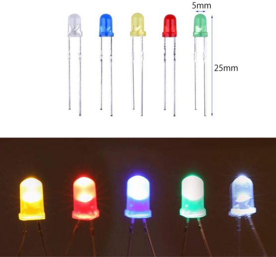 GTIWUNG 500Pcs 5mm Led Diodes, Light Emitting Diode, Diodes Resistor Kit, Diffused 2pin Round Head Light Emitting Diodes Assorted Color White/Red/Yellow/Green/Blue Kit Box - Image 2