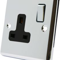 AET CPC1GSOCBC Polished Chrome Classical 1 Gang Black Insert Metal Rocker Switch-13 Amp Single Plug Socket