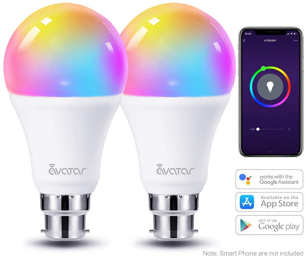 Avatar Controls Smart Bulb Alexa Light Bulbs B22 Bayonet, Colour Changing WiFi LED Lamp Bulbs 9W Set of 2 Bulbs
