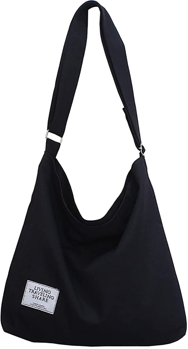 ZhengYue Hobo Bag for Women Canvas Crossbody Totes Beach Bag Simple Shoulder Bag Ladies Large Cotton Tote Handbag Girls Shopping Bag for Travel Daily Use Black