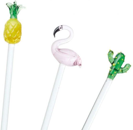 BarCraft BCSTIRASTD Tropical Chic Novelty Glass Cocktail Stirrers (Set of 6) - Image 3