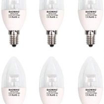 BAOMING Dimmable E14 LED Candle Bulb 5W (40W Equal), 2700 Kelvin Warm White SES C37 Small Screw Light Bulb, Clear, 220-240 Volt, Pack of 6