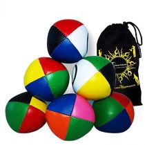 Flames 'N Games 4 Colour Leather Juggling Balls + Bag Set of 3 - Pro Juggling Balls for all abilities! (Red / Green / Black / Yellow) *Price is for one set of 3 juggling balls*