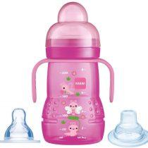 MAM Trainer+ 220 ml, Baby Cup Suitable from 4+ Months, Trainer Cup for Independent Drinking, Spill-Free Toddler Cup, Pink (Designs May Vary)