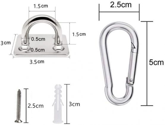 HOMPER 4Pcs M5 304 Stainless Steel Oblong Pad Eye Plate and 4Pcs Carabiner Clips, Marine Hardware Staple Hook Loop With 16 Screws and Plastic Plugs - Image 4