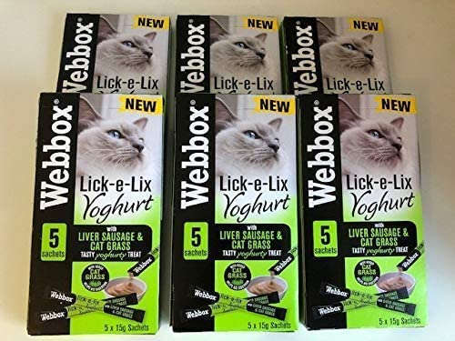 Webbox Lick-e-Lix Yoghurt with Liver Sausage and Cat Grass 5 x 15g Sachets (Pack of 6), Herringbone319, 75 g (Pack of 6)