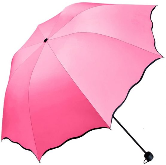 Parasol Umbrella for Women UV Umbrella Ladies Sun Shade Folding Magic Flowers Change Color 8 Bones Lightweight for Sun Protection (Rose red)
