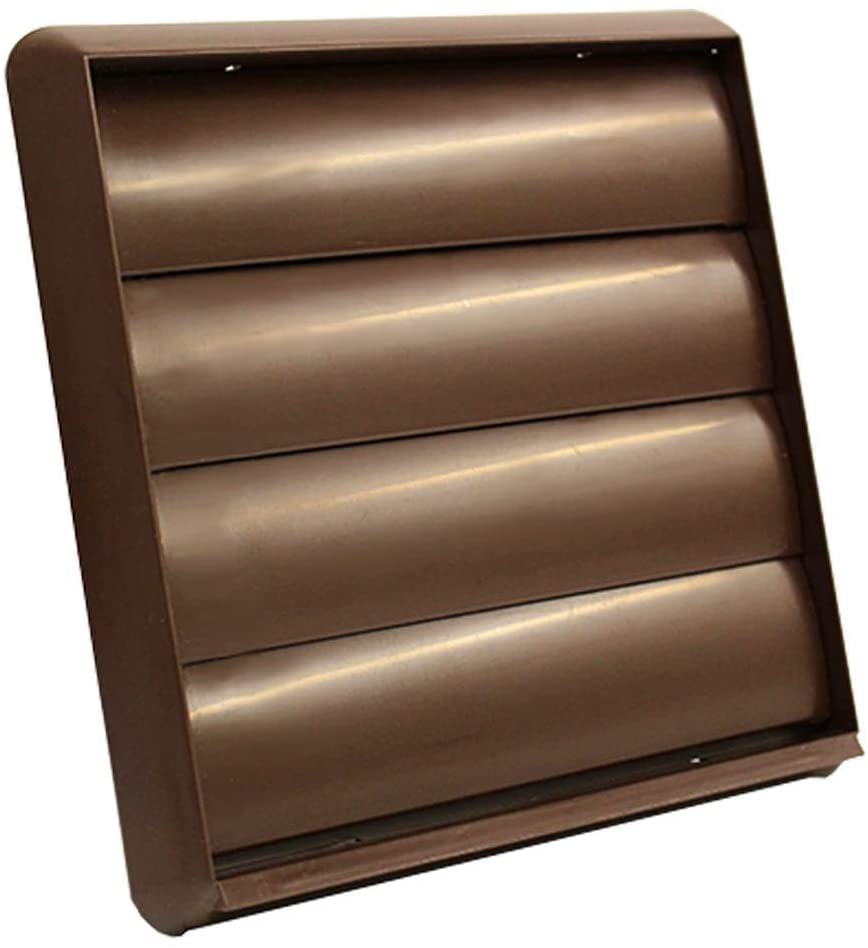 Kair Brown 150mm Louvred Wall Vent Grille - 150mm / 6 Inch Round Rear Spigot & 183mm Front Cover - Backdraught Prevention Shutter Flaps