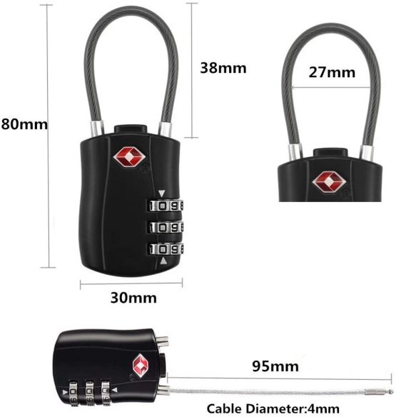TSA Luggage Locks Pack, Digit Combination Padlockss and Steel Cable Combination Travel Security Lock, Luggage Travel Lock Coded Lock … (2 Pack) - Image 2