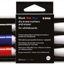 Bi-Office Non Magnetic Eraser with 3 Dry Wipe Markers