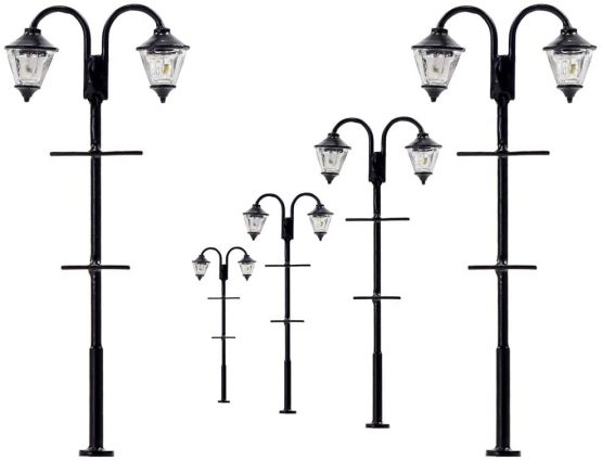 LYM59 5pcs Warm White Model Train 1:87 Street Lights HO Scale Lamp Post LEDs 65mm Miniature Double Heads