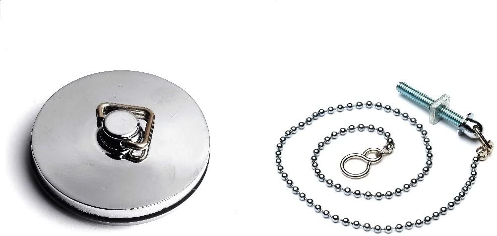 Merriway BH03916 45mm 1.3/4 inch Chrome Plated Metal Bath Basin Shower Plug Stopper with 450mm 18-inch Polished Chrome Ball Chain and Stay