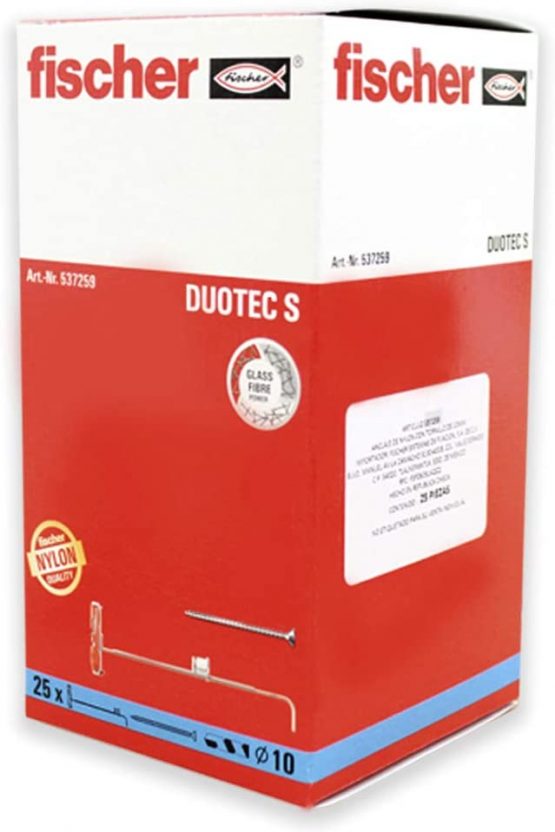 Fischer 542796 T (Box Plugs + 25, 537259, Grey + Red, Duotec 10 Plug + Screw