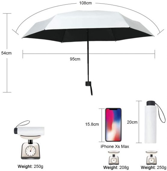 Vicloon Mini Travel Umbrella, Pocket Umbrella, White Portable Compact Folding Umbrella, Small Light-Weight Waterproof Umbrella, Rain and Sun Umbrella - Image 4
