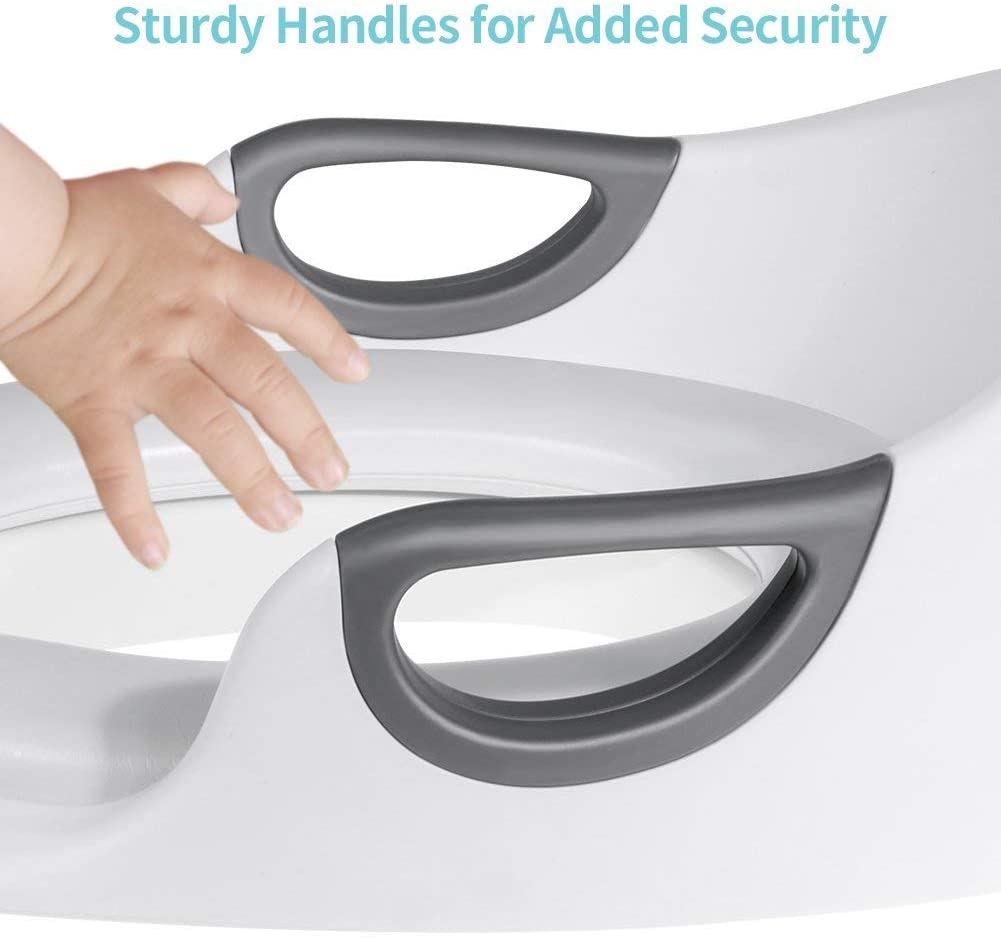 AiKiddo Toilet Seat Potty Toilet Seat for Toddler Potty Training Seats with Soft Cushion Handles for Round Oval Toilets Double Anti-Slip Design and Splash Guard for Boys and Girls(White) - Image 3