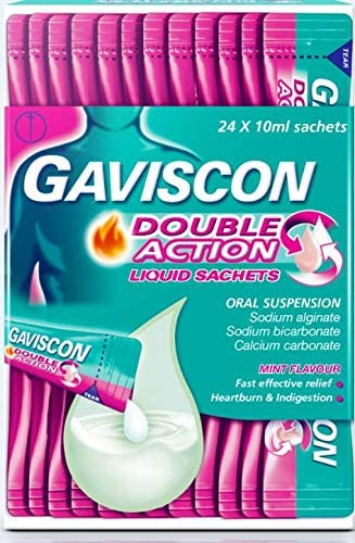 Gaviscon Double Action Sachets, Mint, 24 X 10ml, Heartburn Relief, Acid Reflux, Indigestion Liquid Gerd, Gastro Resistant