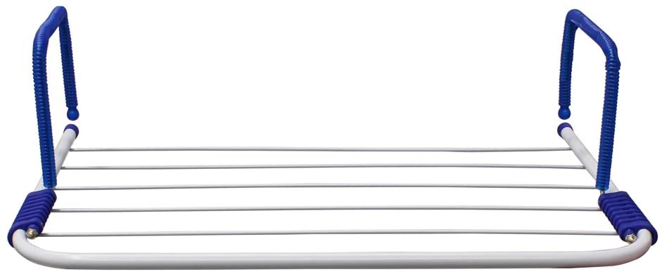 JVL Folding Clothes Radiator Drying Airer, Plastic/Metal, White, 3M - Blue Handles