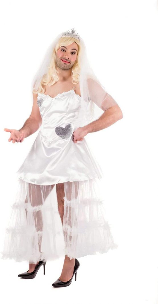 Fun Shack Mens Run Away Bride Adults White Wedding Dress Stag Do Novelty Outfit
