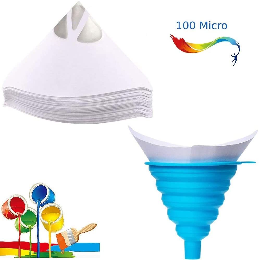 Pack of 100 paint strainers, disposable colour paper sieves with 1 silicone filter for car paint paint sieve, paint filter