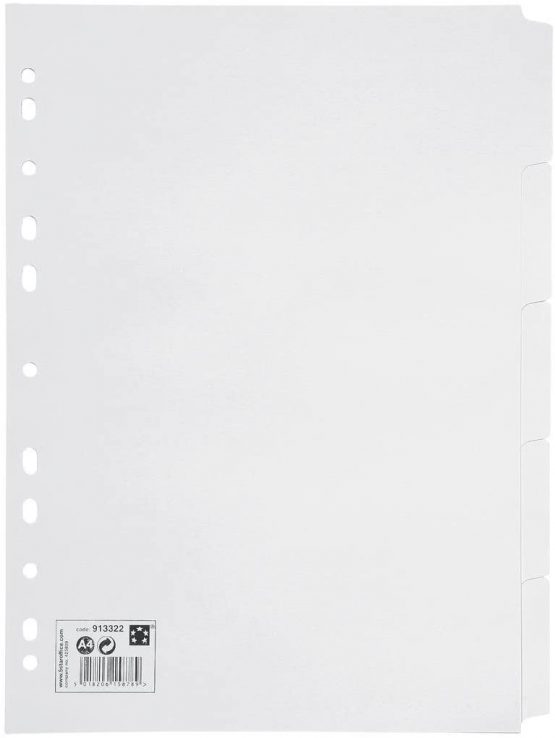 5 Star Subject Dividers Multipunched Manilla Card 5-Part A4 White