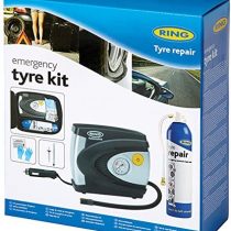 Ring RTK1 Emergency Tyre Repair Kit - 12V Tyre Inflator, Tyre Pressure and Depth Gauge, Tyre Sealant, Protective Gloves, Cleaning Wipes and Storage Case