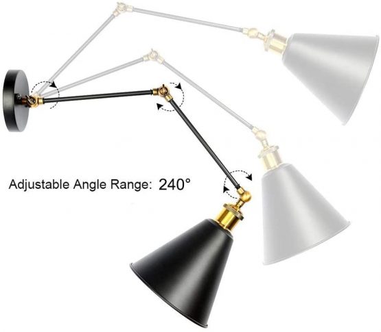 Vintage Wall Light Swing Arm, JIGUOOR Industrial Antique 240° Adjustable Long Swing Arm Wall Light, Black Retro Rustic E27 Wall Sconce for Restaurant Living Room Bedroom Bedroom Loft (No Bulb) - Image 3