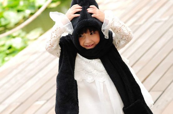 Children 3-In-1 Winter Hat Scarf Gloves Set Faux Fur Hooded Scarf Hat Glove Earflaps Hat Long Fleece Scarfs Cute Furry Animal Beanie Hat Ski Hat with Mittens Pcokets for Adults or Kids Over 3 Years - Image 4