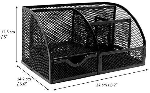 EXERZ Desk Organiser/Mesh Desk Tidy Caddy/Pencil Holder Multifunctional with 7 Compartments- Black - Image 3