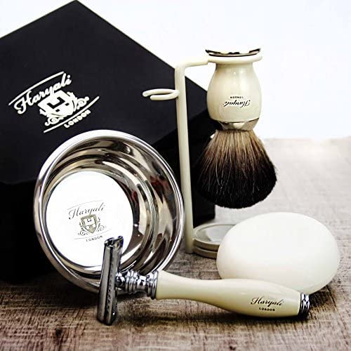 Haryali London Shaving Kit – 5 Pc Shaving Kit – Double Edge Safety Razor - Best Badger Badger Shaving Brush – Shaving Soap – Shaving Bowl – Shaving Stand – Ivory Color Shaving Set - Image 4