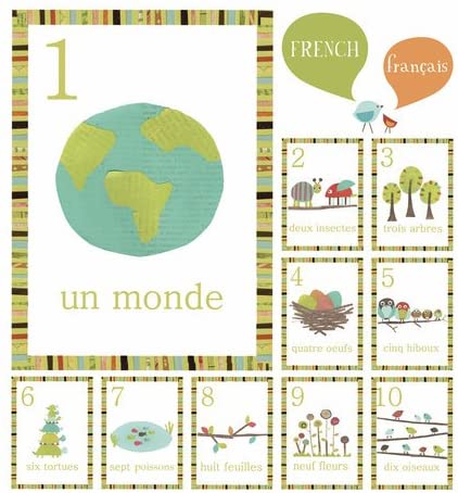 Children Inspire Design French Numbers Woodland Counting Wall Cards, Set of Ten 5x7 Nature Themed Wall Art Prints