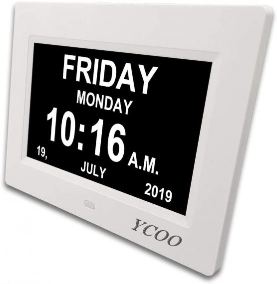 Dementia Clocks 7 Inches Calendar Clocks Day Date Clock Digital Clock with Large Clear Digits Display, Alarm Clock With HD Digital Photo Frame (7 Inches White) - Image 2