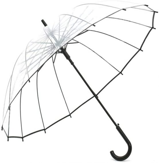 Lancoon Transparent Umbrella,16 Fiberglass Ribs Clear See Through Dome Umbrellas for Women,Windproof Auto Open Umbrella KS10White