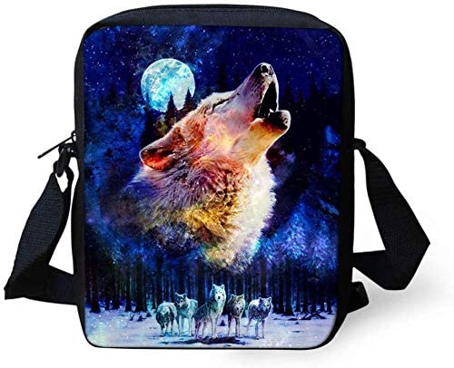 Coloranimal Preschool Kids School Bags Small Crossbody Bookbags Fashion Galaxy Wolf Printed Messenger Pouch