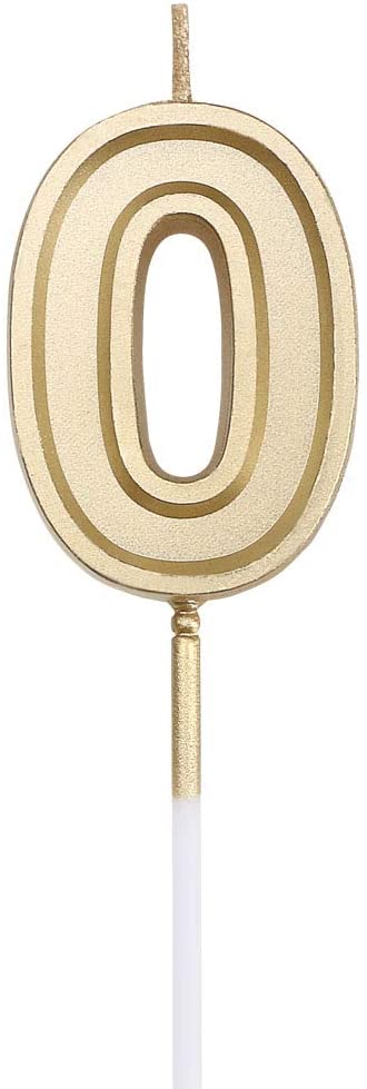 URAQT Number Candles 0, Birthday Cake Candles, Gold Glitter Birthday Number Candle