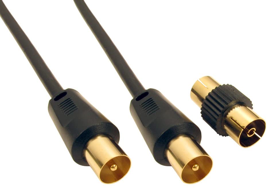 40m Black Coaxial TV/AV Aerial Cable Male to Male and Coupler From