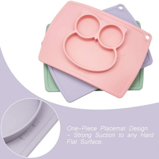 Baby Silicone Placemat, Non-Slip Feeding Plate for Toddlers Babies Kids with Strong Suction Fits Most Highchair Trays BPA-Free FDA Approved, Dishwasher and Microwave Safe (Gray Owl) - Image 4