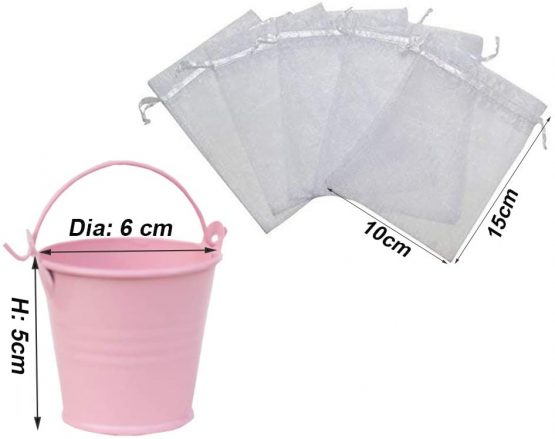 Amajoy 30 Pack Pink Mini Metal Bucket Tin with Sheer Bag Candy Box Buckets Souvenirs Gift Pails for Wedding Favour Party Favor Baby Shower Favour - Image 2