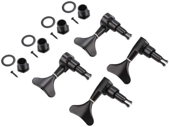 Dilwe Bass Guitar Tuning Peg, Fishtail-Shaped Button Sealed Machine Heads Bass Guitar Tuning Pegs 2L + 2R Upgrade DIY Guitar Parts Accessories