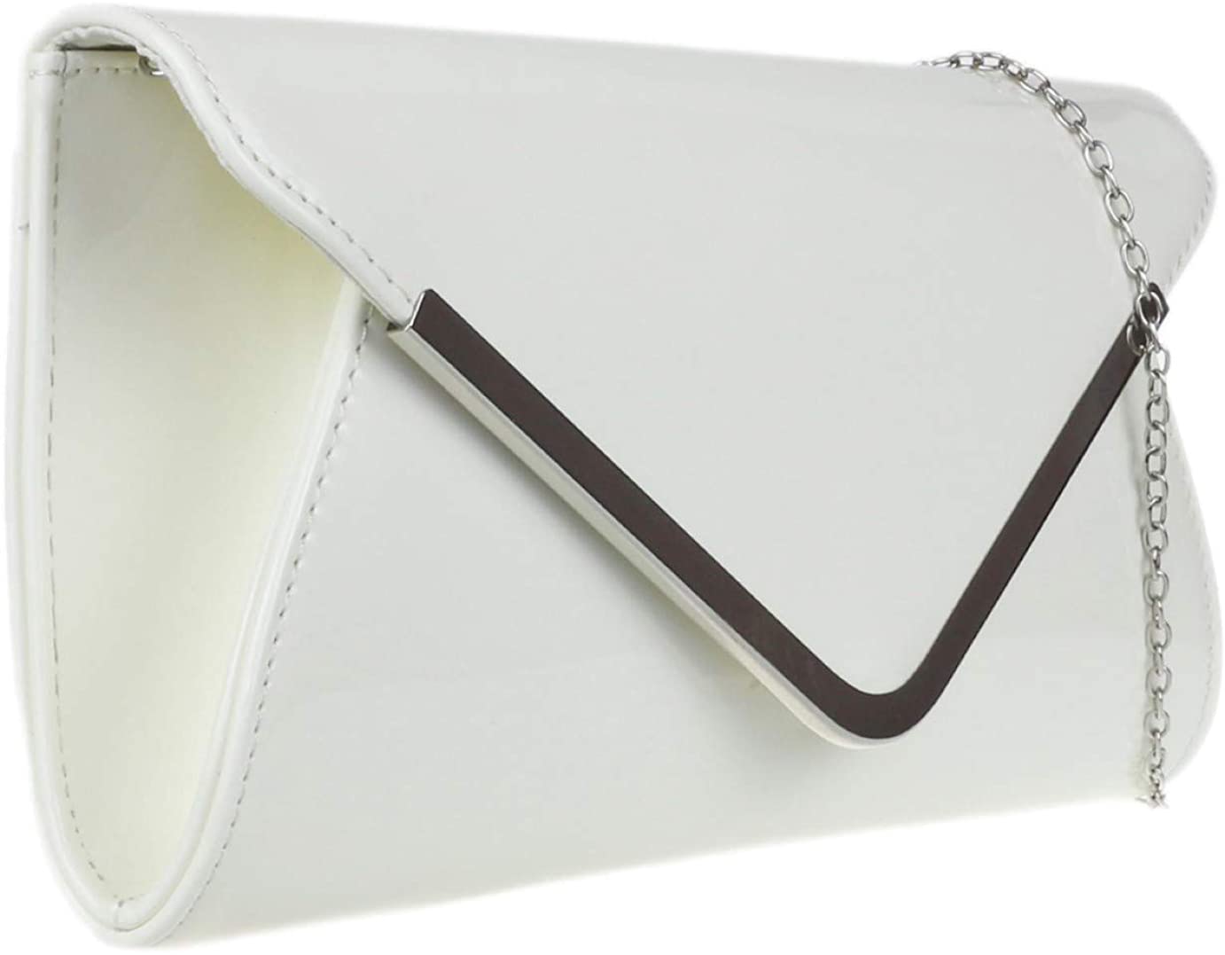 Girly Handbags Womens Glossy Oversized Clutch Bag (White), W 29, H 14, D 5 cm (W 11, H 6, D 2 inches) - Image 2