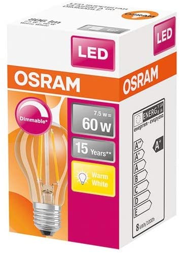 OSRAM Led Superstar Classic A60 Dimmable Led Lamp for E27 Socket, Pear Shape, Fil, 806 Lumens, Warm White (2700K)