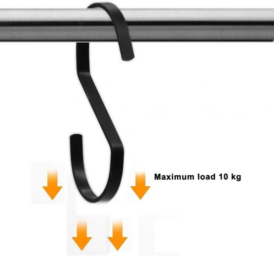 SumDirect 10Pcs 11cm Flat S Shape Heavy-Duty Chrome Finish Hanging Hooks for Scarf, Apparel, Kitchenware, Utensils, Plants, Towels, Gardening Tools, Clothes(Black) - Image 4