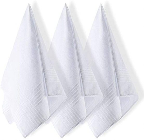 Mens White Handkerchiefs Quality Cotton Gents Hankies - 12 Pack of Mans Handkerchieves Satin Border White 100% Soft Cotton Pocket Hanks - Image 3